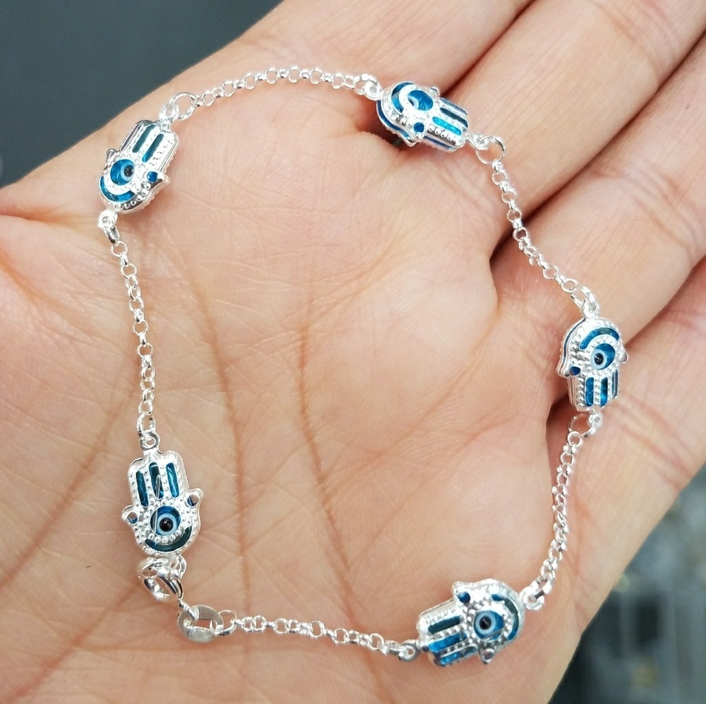 Evil eye Chamseh Blue & Silver Bracelet 7.5 inches - Picture 3 of 3